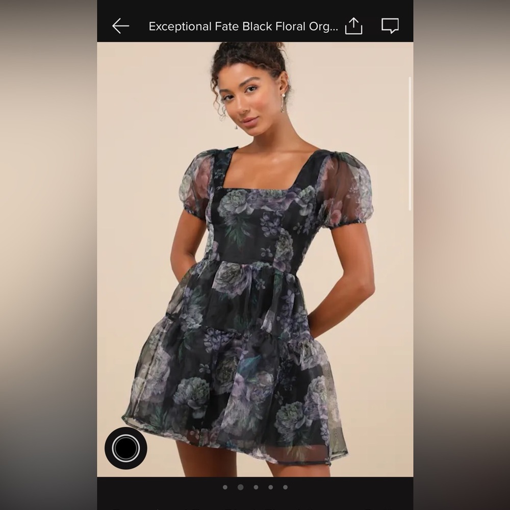 Lulus black floral puff sleeve mini dress